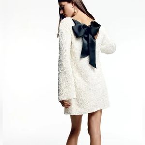 NWT H&M Limited Edition Large Holiday White Sequined Tie-back Bow Dress Size XS
